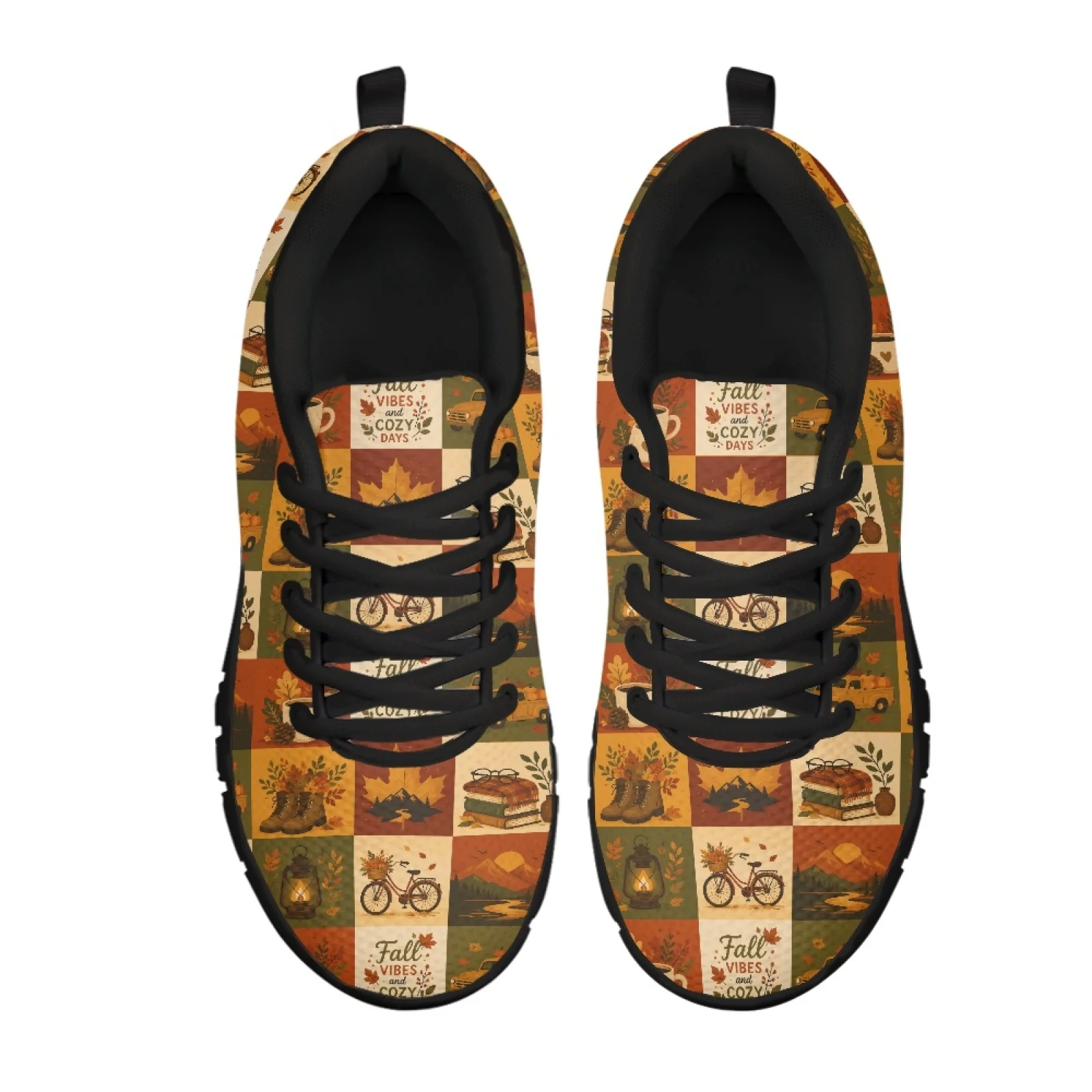 Coloranimal Fall Cozy Plaid Women Shoes for Nurses Standing All Day Wear-Resistant Women Running Walking Shoes for Travel