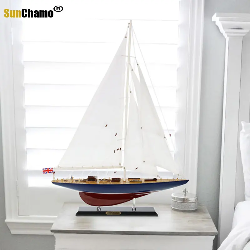 Sunchamo Solid Wood Sailboat Model Single Mast American European Style Entrance Decorations Smooth Sailing Ship Ornaments Decor