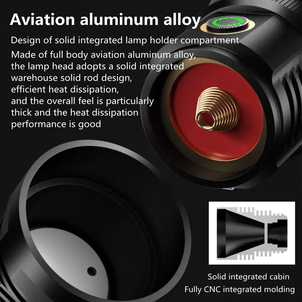 High Power LED Flashlight USB Rechargeable Strong Light Fixed Focus Long Range Tactical Torch Waterproof Lamp Outdoor Camping