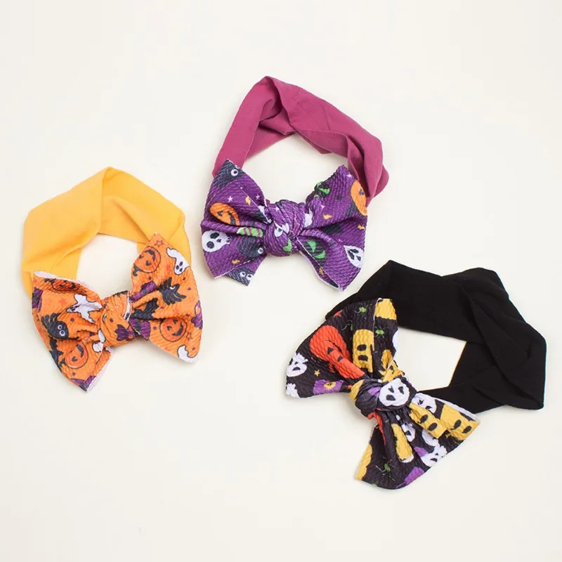 ที่คาดผมโบว์ฮาโลวีน ไนลอนยืดหยุ่น นุ่ม ผูกปม ที่คาดผมเด็กผู้หญิง ของตกแต่งงานปาร์ตี้ฮาโลวีน เครื่องประดับผม ที่คาดผมเด็กเล็ก