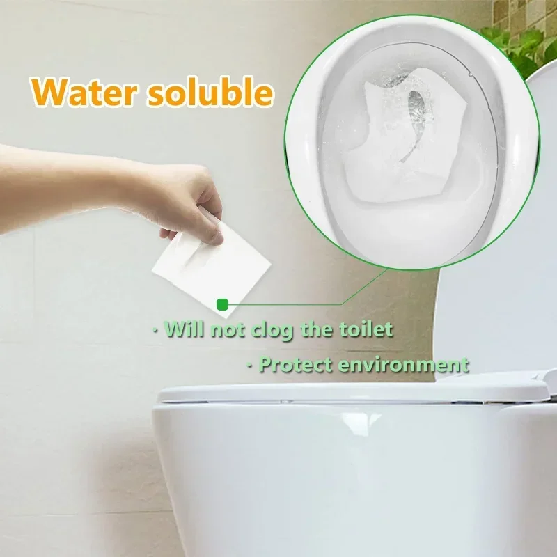 Funda desechable portátil para asiento de inodoro, alfombrillas impermeables degradables, fundas solubles en agua para suministros de baño, 10/50