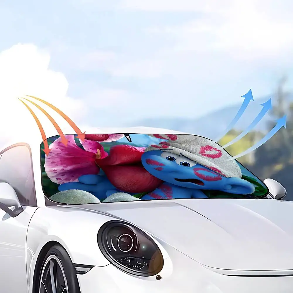 كارتون S_Smurfs سيارة ظلة سيارة ظلة يغطي غطاء الزجاج الأمامي العالمي للطي قناع #6