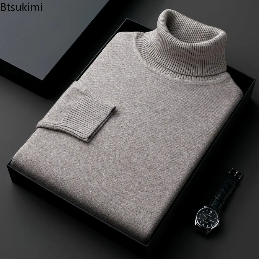 Sweater rajut pria, Turtleneck rajut kualitas tinggi padat hangat bisnis kasual musim gugur musim dingin