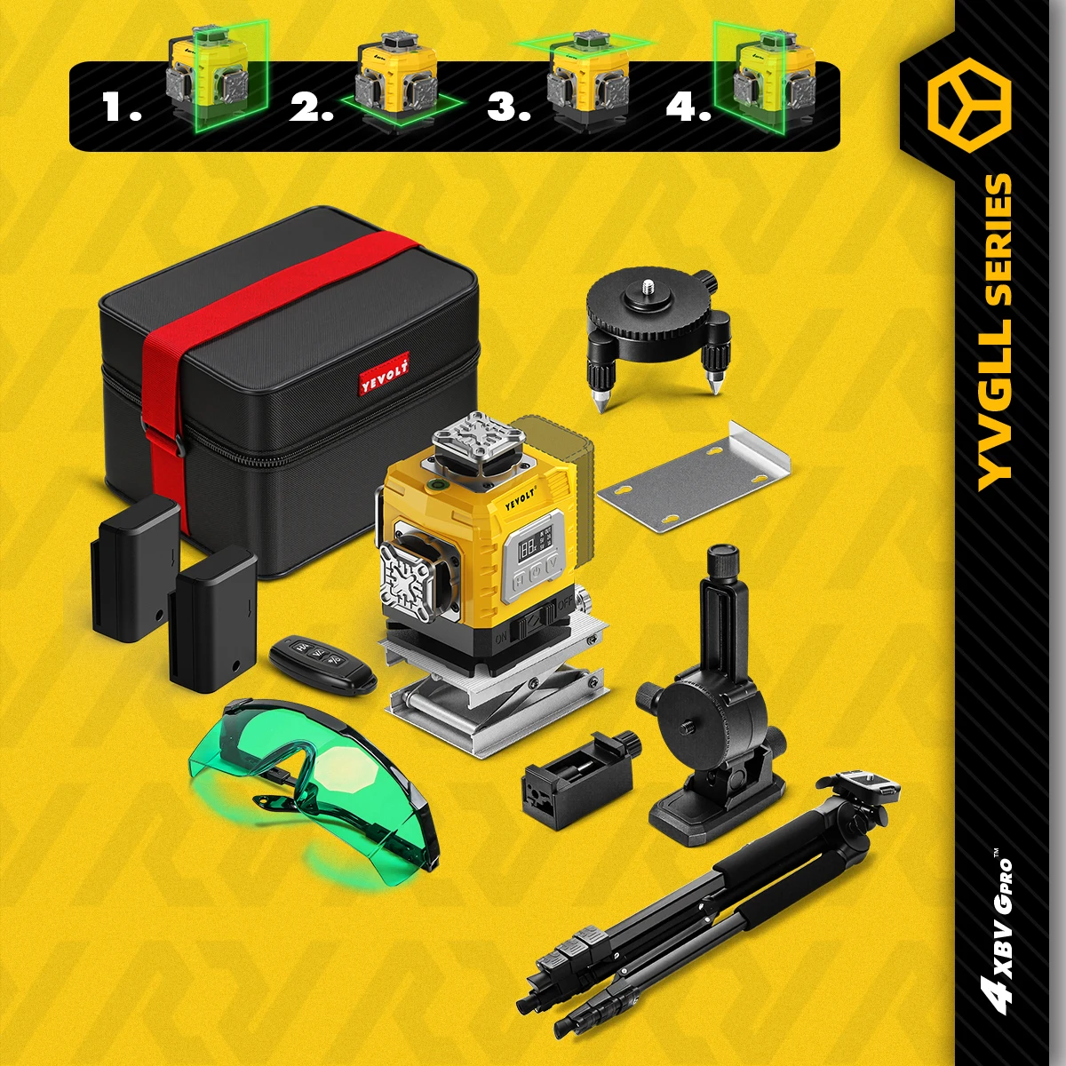 

YEVOLT YVGLL4XS16G 16-Line TriPlane Trade Laser Level Smart Line Grouping Trenching & Piping Layout High-Accuracy 30m Coverage