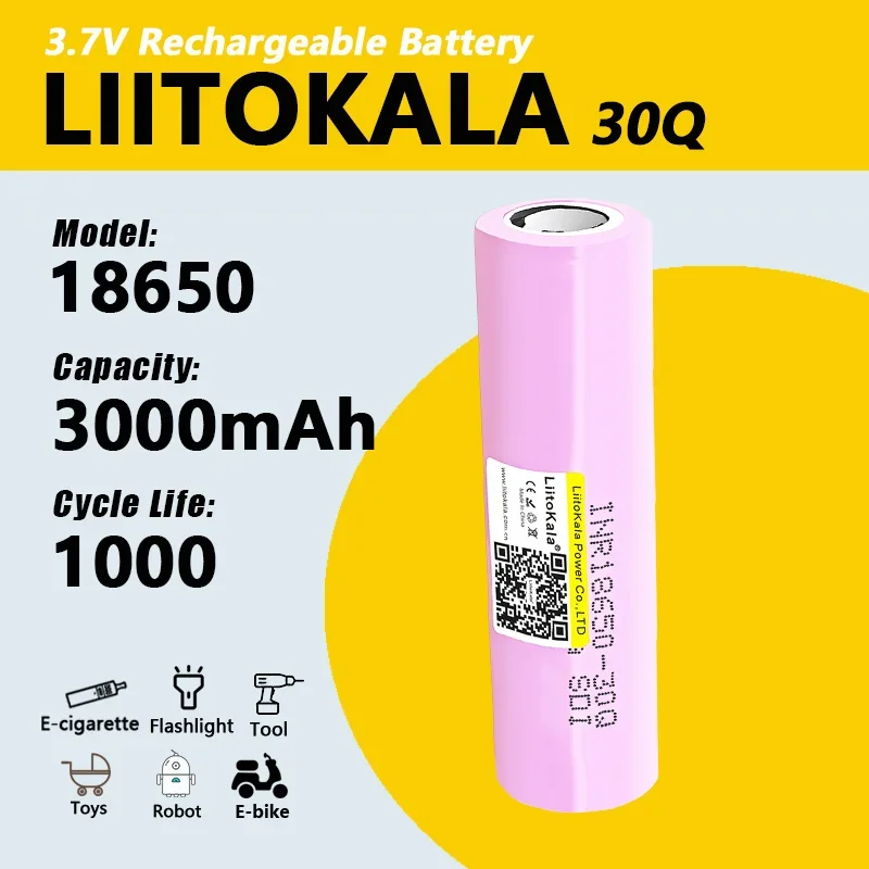 1-40PCS LiitoKala 30Q 3.7V18650 3000mAh Li-Ion Rechargeable Battery 30A Discharge For INR18650 Flashlight Car LED lights Lamps