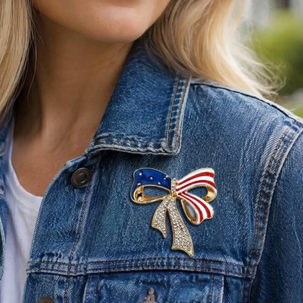 Fourth of July Accessory Independence Day Bow Brooch Pin Patriotic Rhinestone Lapel Accessory Sweater Cardigan Coat for 4th