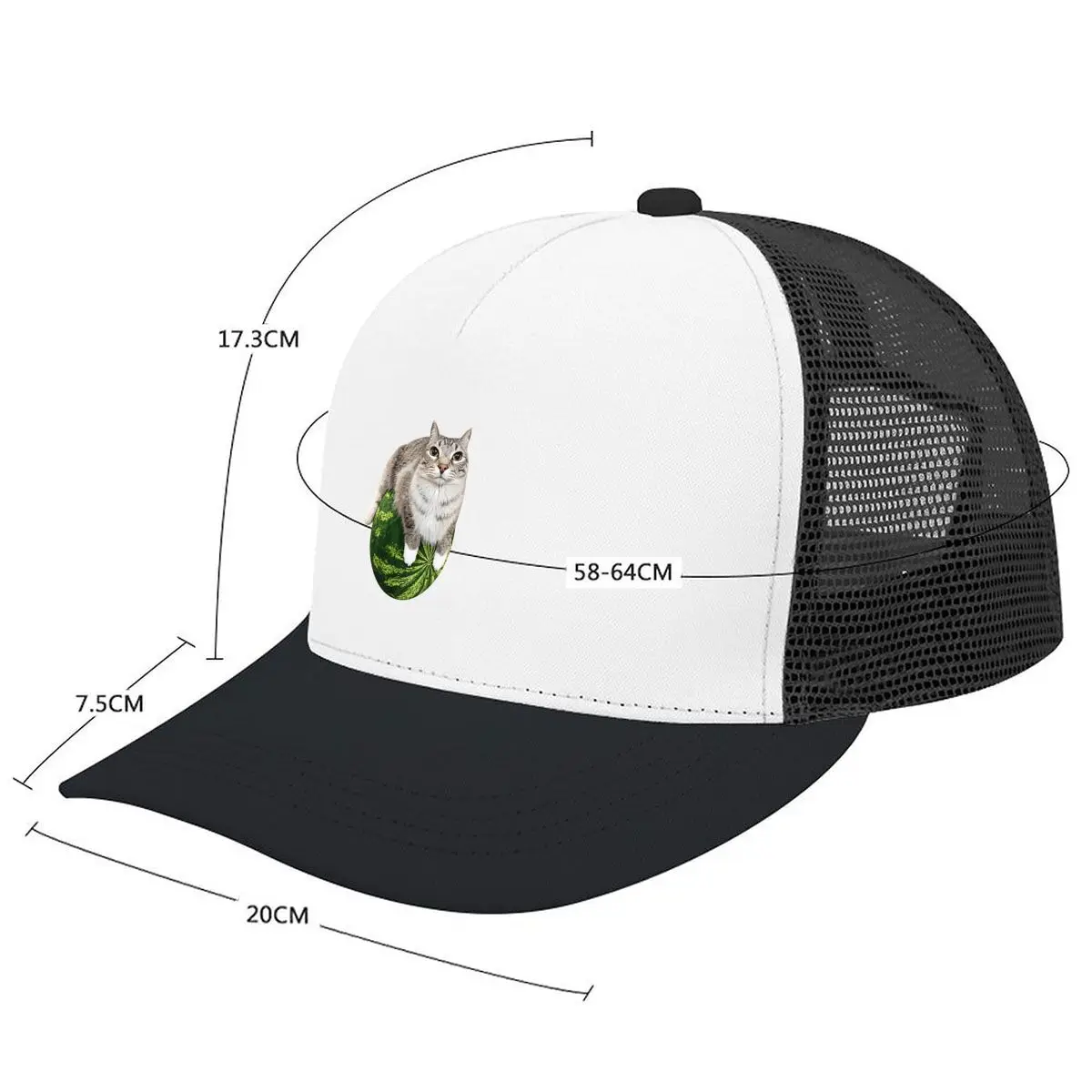 Funny Tabby Cat Sitting On Watermelon Mesh Baseball Cap Casual Hat Outdoor