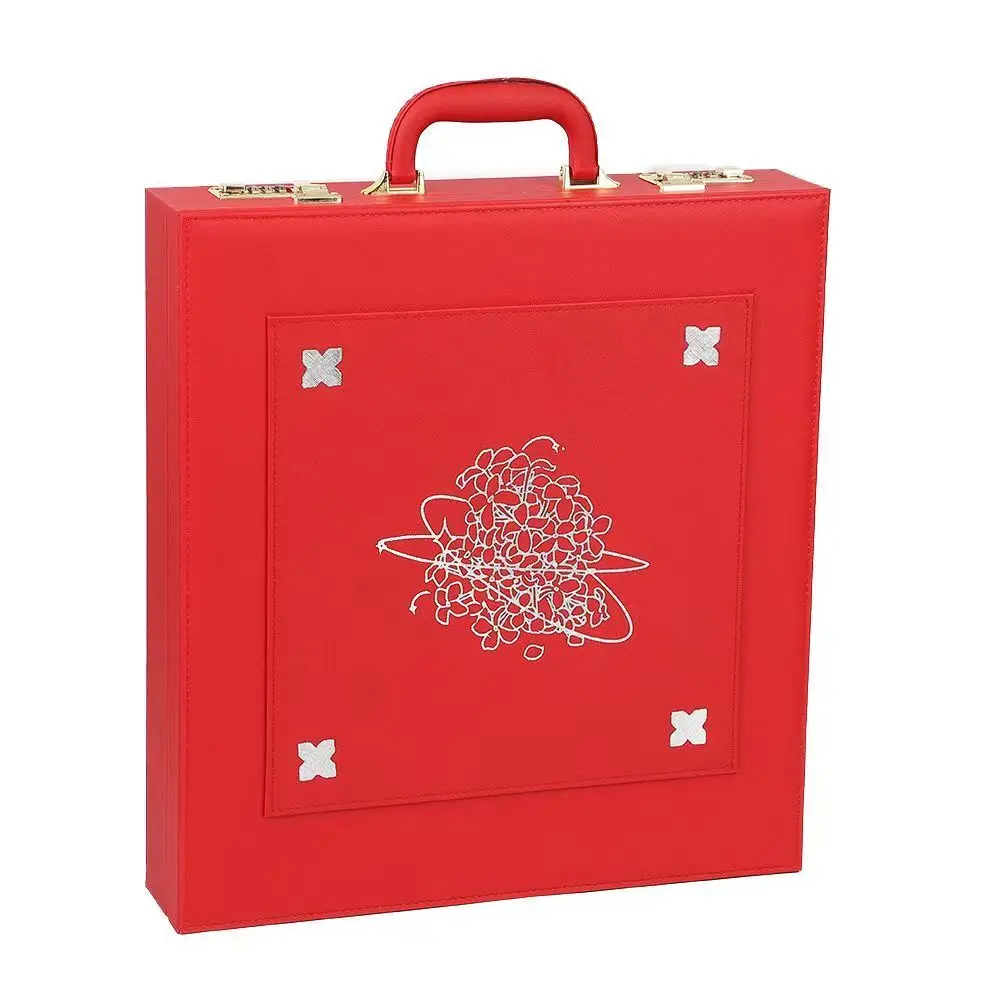 Festive Red Handheld High-end Leather Storage Box with Password Lock Exquisite Pattern Fit for Business Gifts Large Capacity