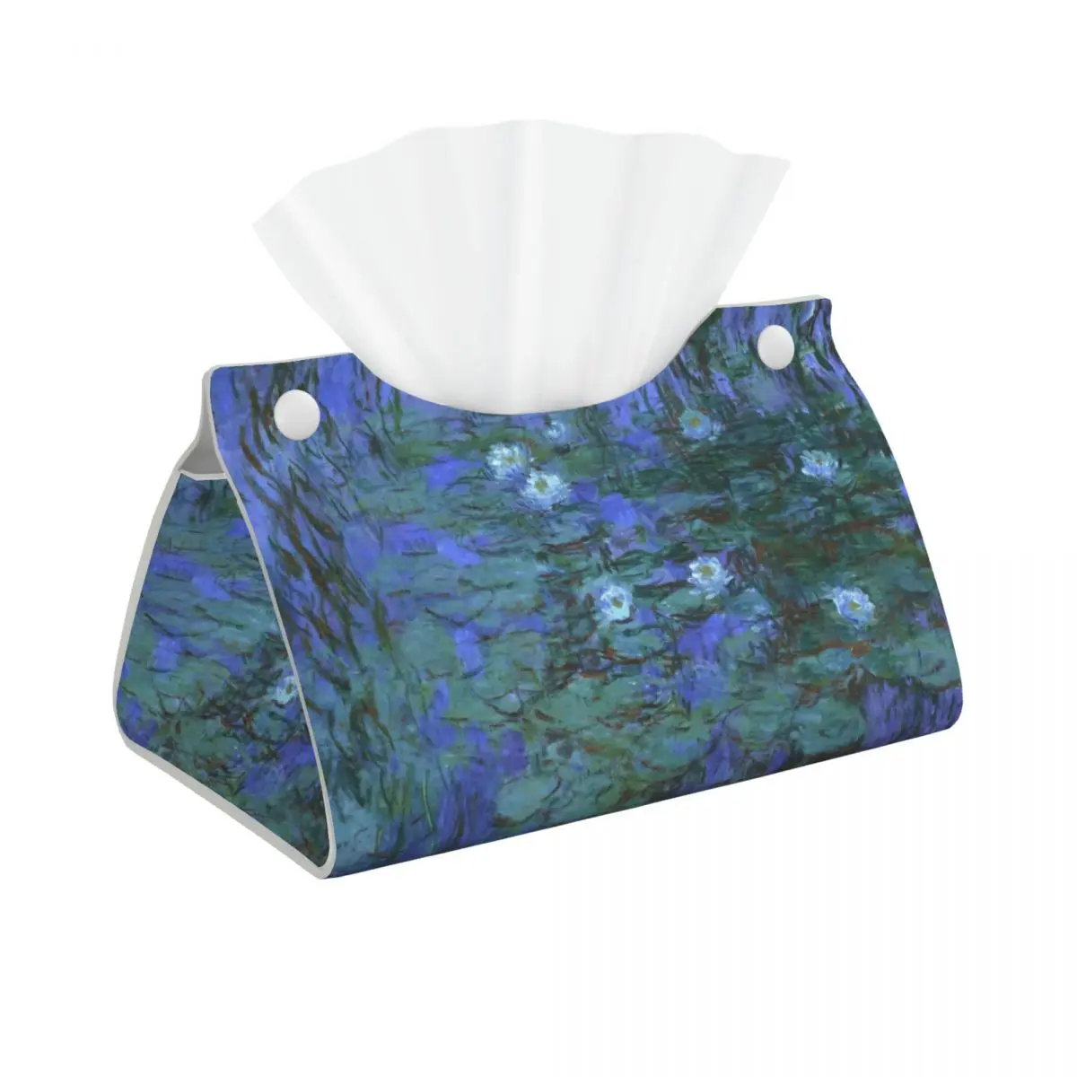 Custom Claude Monet Water Lilies Tissue Box Cover Rectangular PU Leather Modern Painting Art Facial Tissues Holder for Car