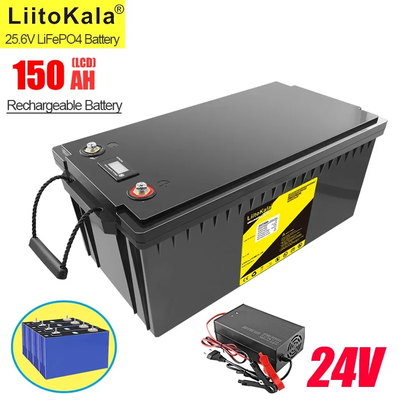 

LiitoKala 24V 150Ah Lifepo4 battery pack with 100A BMS for inverter solar panel scooter backup power boat light 29.2V 10A