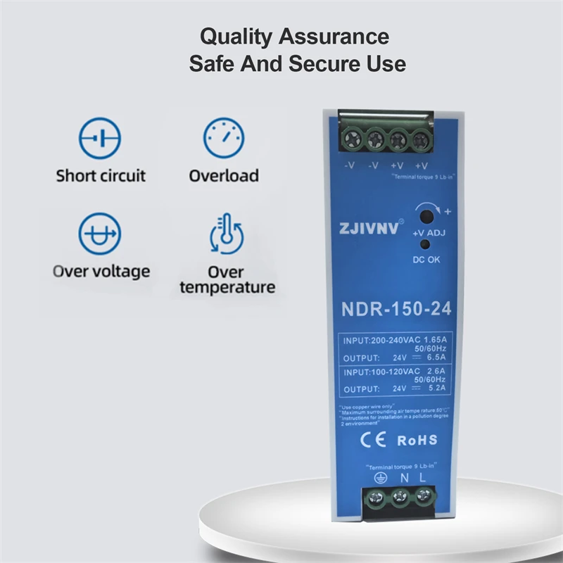 150W DIN Rail Switching Power Supply AC-DC 12V 24V Step Shape Industrial for LED Light Strip NDR-150-12 NDR-150-24