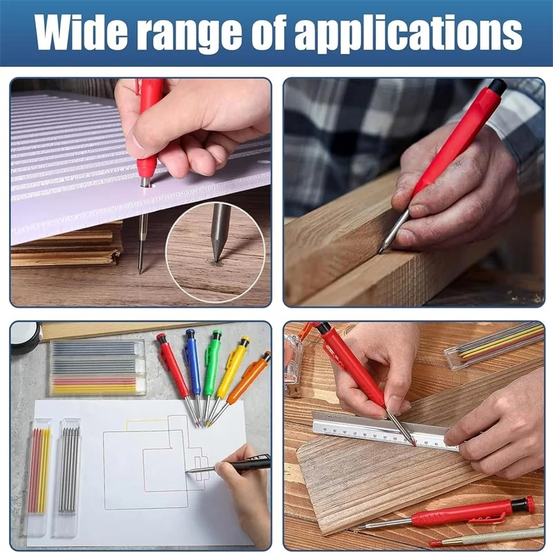 Solid Carpenter Pencil Build-in Sharpener Carpenter Scriber Mechanical Pencil Construction Job Tools for Woodworking Drawing