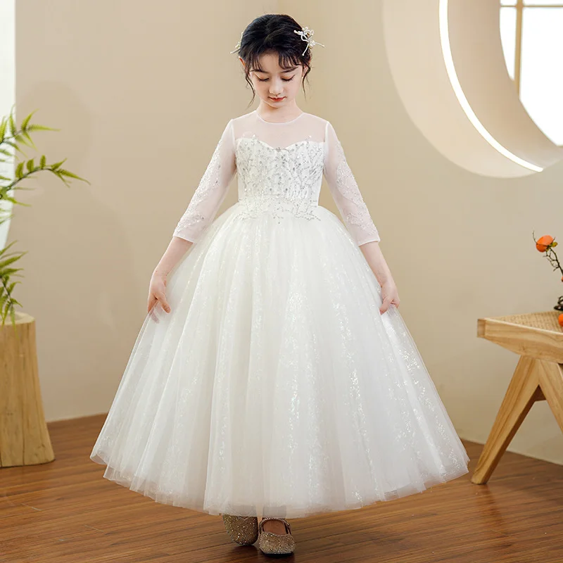 Girls' dress 2022 summer new long wedding dress walk show 61 piano performance princess dress children's dress