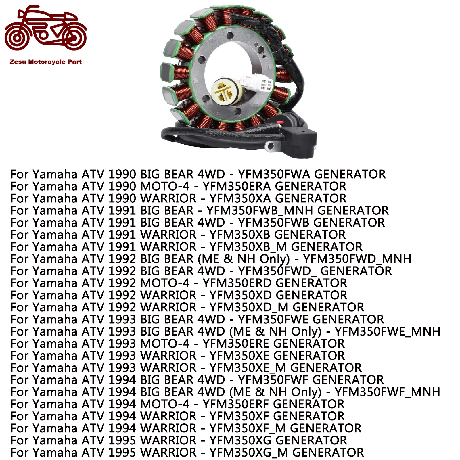 

ATV Engine Generator Stator Coil For YAMAHA YFM350 YFM 350 YFM350XF BIG BEAR 4WD MOTO-4 WARRIOR 1990-1995 3HN-85510-00-00 350cc