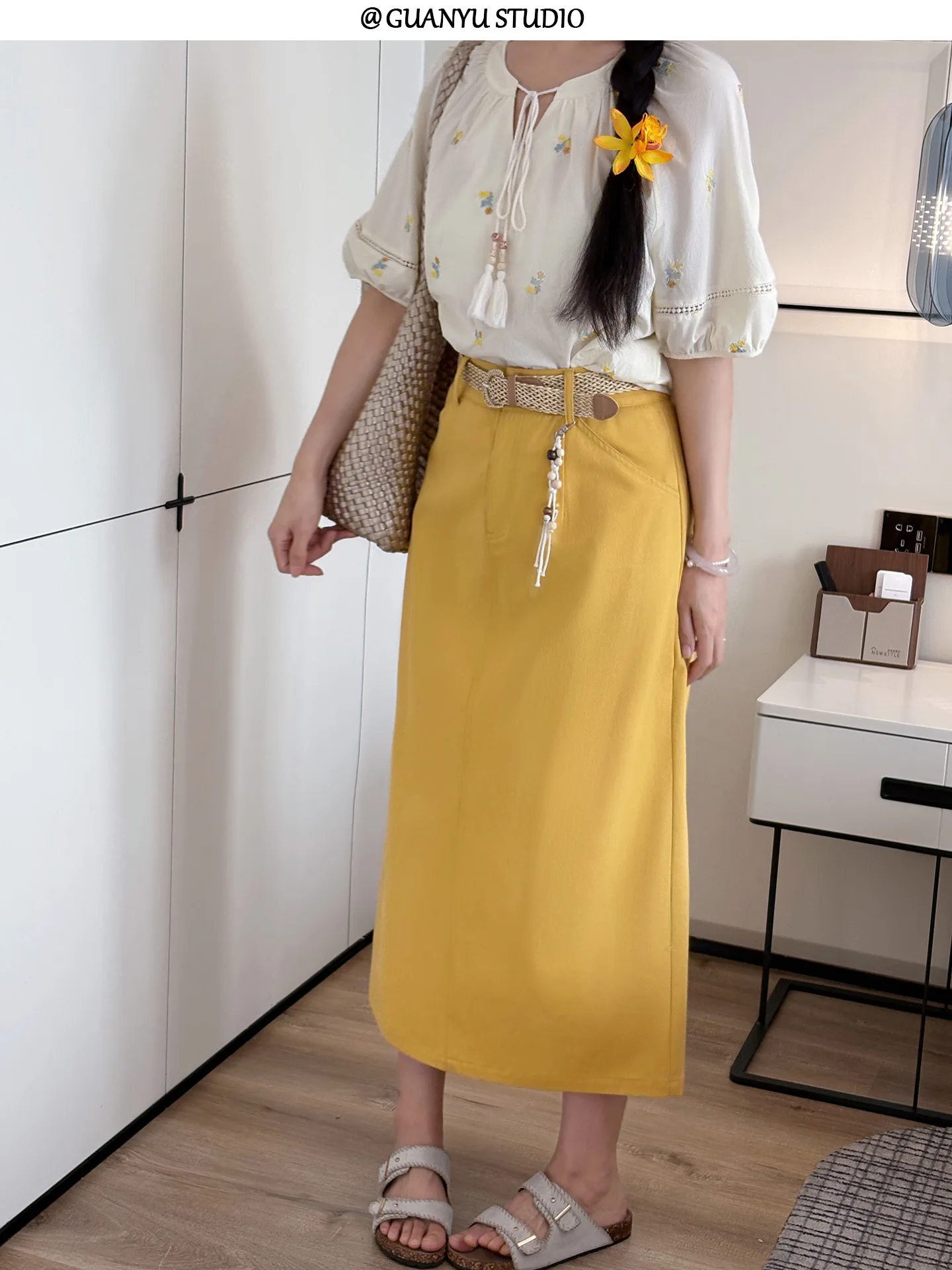 

Летняя модная универсальная хлопковая повседневная юбка А-силуэта с высокой талией для полных женщин, укороченная, стройнящая фигуру