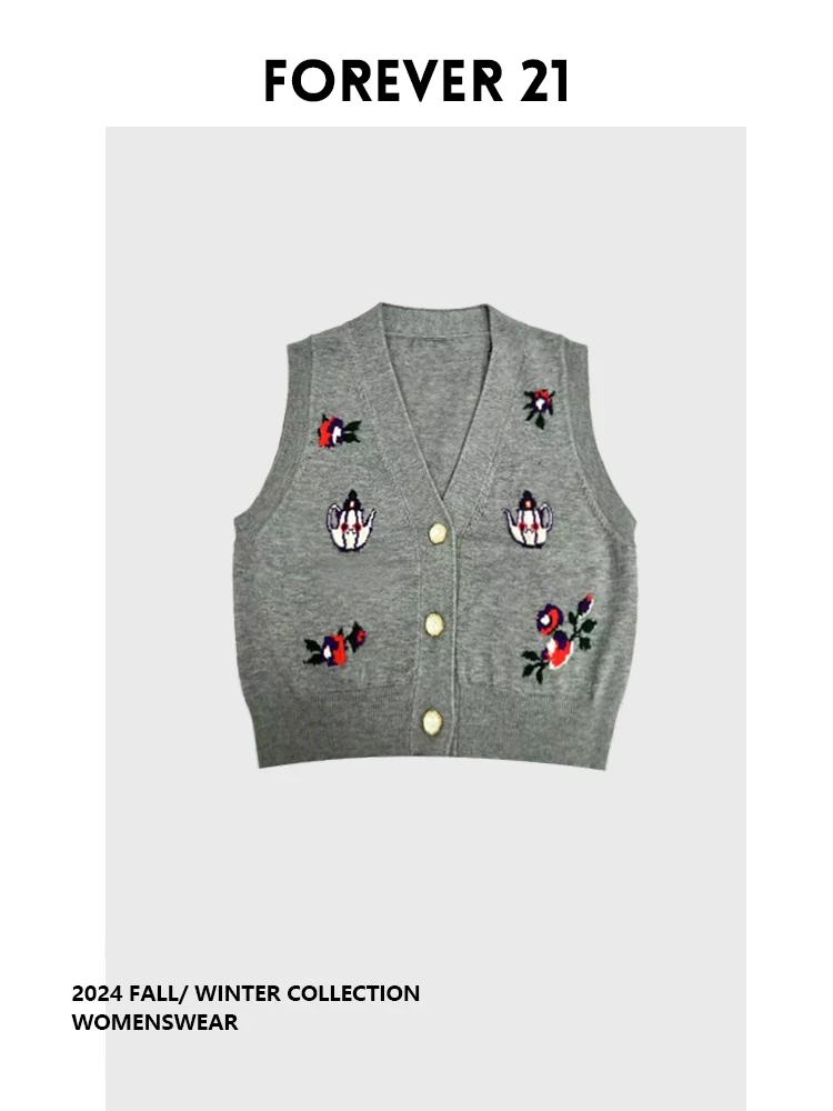 

Женский вязаный жилет-кардиган Forever 2 с вышивкой, открытый, больших размеров, осенняя коллекция