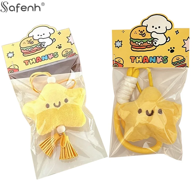 1 Uds. De juguete de peluche de estrellas bonitas de dibujos animados, Mini llavero amarillo, llaveros con dijes, regalos, mochila bonita y esponjosa, colgante práctico para bolso
