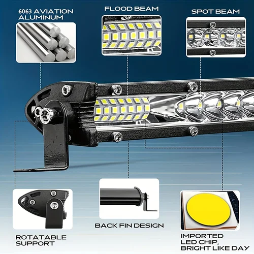 Imagen 2 del producto Barra de luz LED de 10 ""y 20"" pulgadas todoterreno, punto blanco y amarillo, barra de luz LED de trabajo con haz de fiambrera para coche, Atv, camión, Suv, Utv, luz antiniebla de conducción