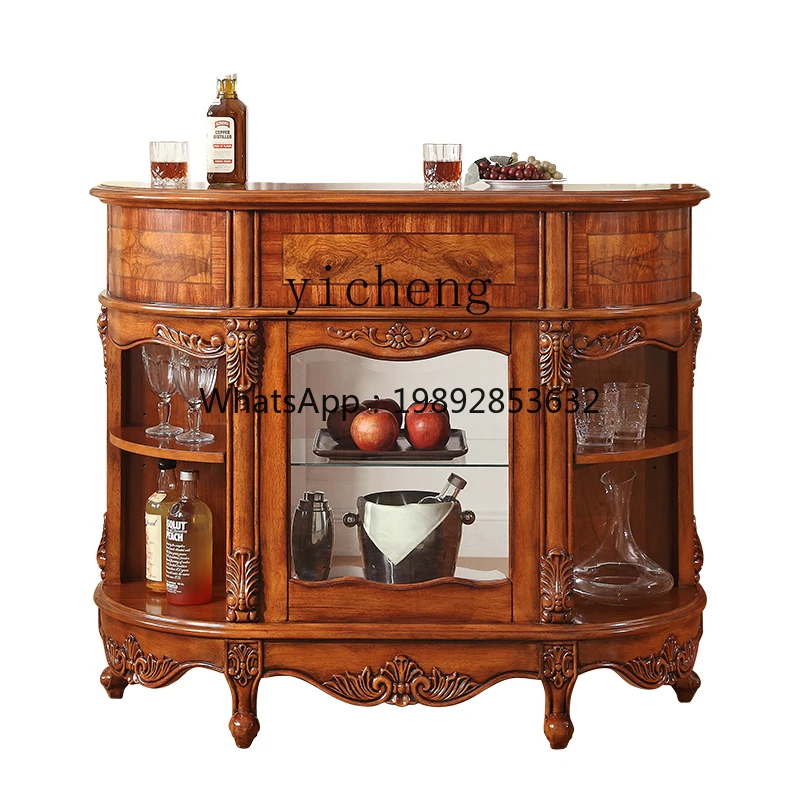 

BB Bar Table European Solid Wood Bar Counter Living Room Household Semicircular Water Bar Counter Foyer Cabinet