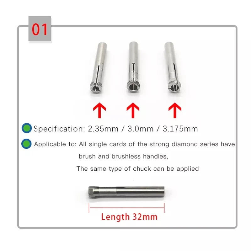 1 pieza de mano de pulido de micromotor STRONGDRILL 2,35mm 3,0mm 3.175mm portabrocas para fuerte portabrocas de doble bloqueo