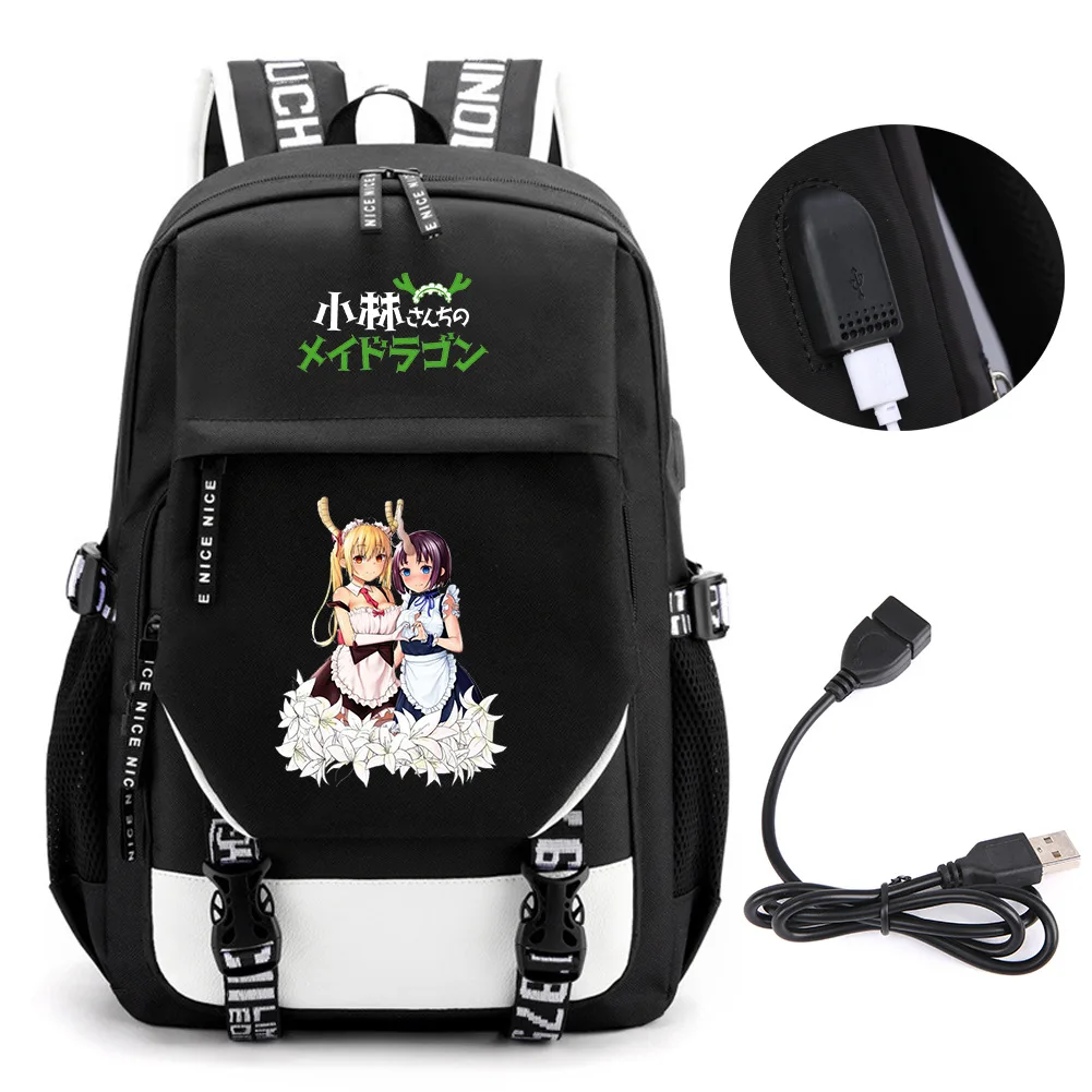 Sac à dos Dragon Maid de Miss Kobayashi, sacs de livre scolaire, sac de voyage Mochila, port USB, sac pour ordinateur portable, garçon, filles, anime