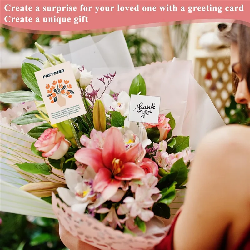 ABLK – porte-cartes à pics floraux, 50 pièces, fourchette en plastique transparent de 9.4 pouces, choix d'images, Place de fleurs, Clips à tête droite
