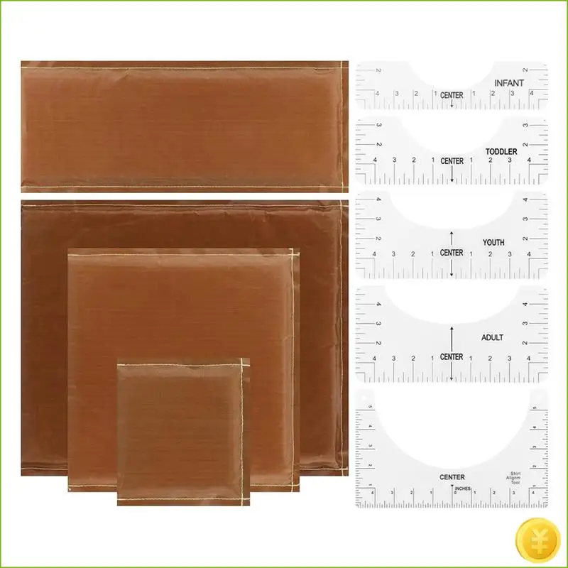 وسائد الضغط الحراري 9 قطع في مجموعة واحدة، 4 أحجام وسادة نقل الضغط الحراري و5 قطع دليل مسطرة تي شيرت للفينيل DIY #3