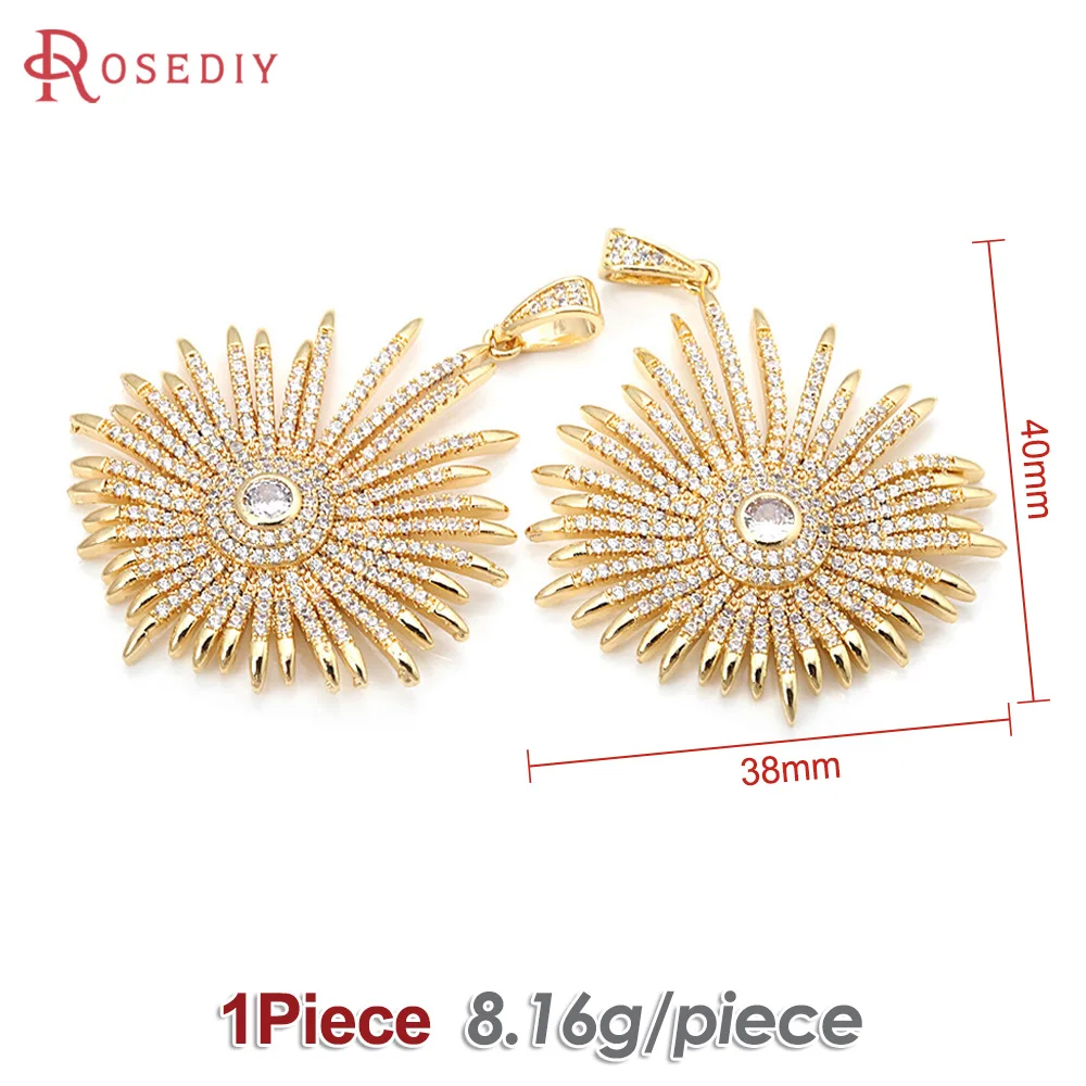 1 pezzo 18 carati Color oro ottone e zircone sole fiore collane ciondoli pendenti gioielli fai da te di alta qualità che fanno accessori