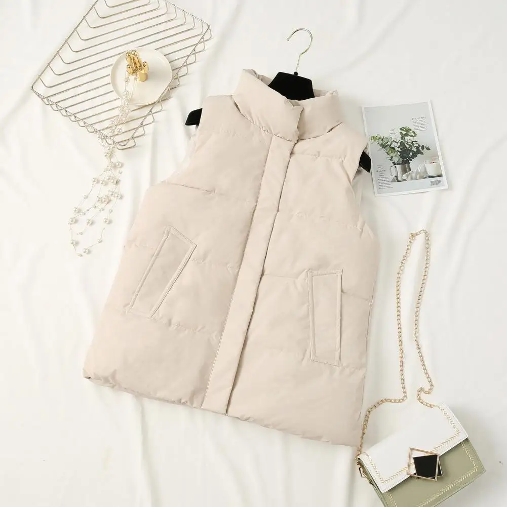 

Winter Warm Waistcoat Windproof Stand Collar Women's Winter Vest with Pockets Thickened Padded Sleeveless Cardigan for Warmth