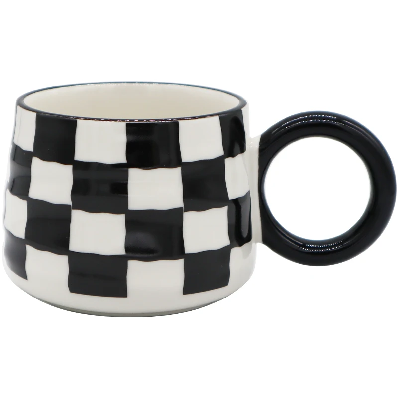 Nordic Ins Style Ceramic Mug Household Water Cup Checkerboard Office Coffee Cup Couple Creative Breakfast Cup