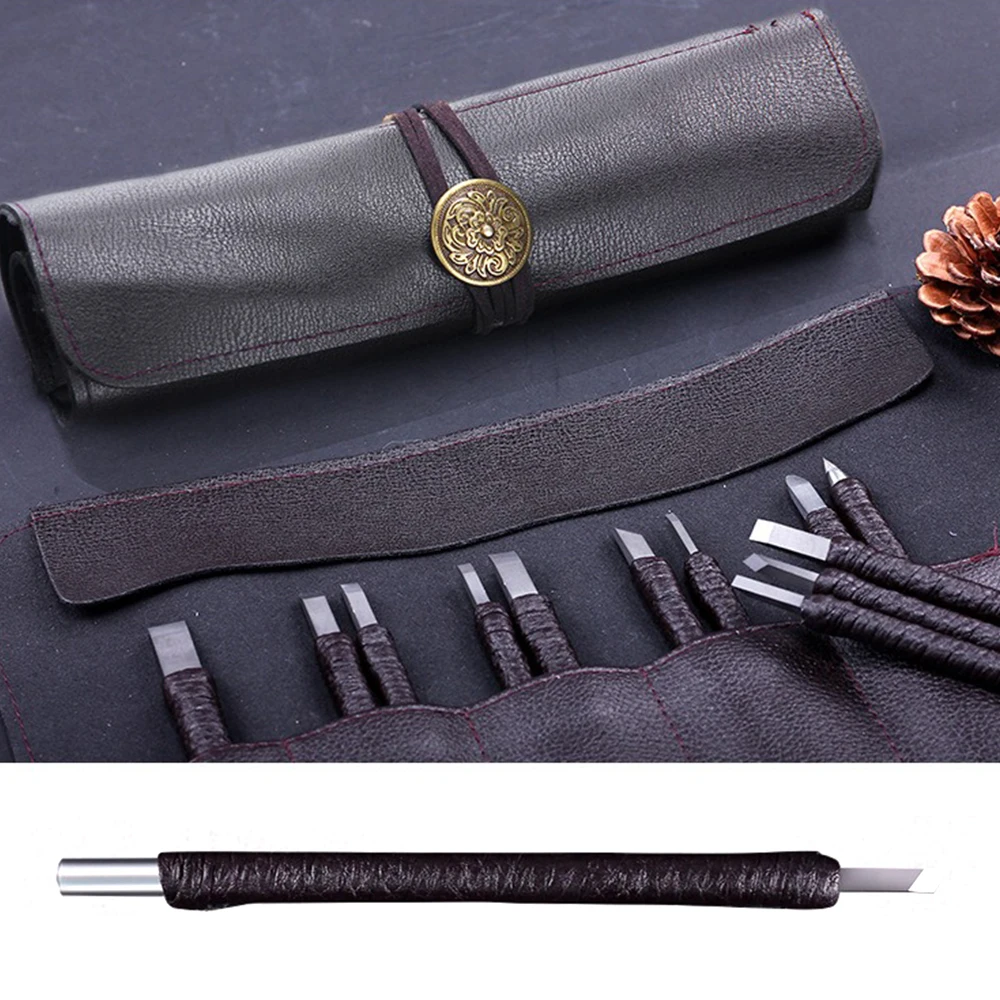 Professional 10Pcs Tungsten Steel Stone Carving Kit Hand Tools Set Chisel Woodworking Engraving Cutting Blade for Stone Seal