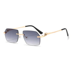Gafas de sol rectangulares sin montura para mujer, lentes cuadradas sin marco, clásicas, de Color degradado, UV400