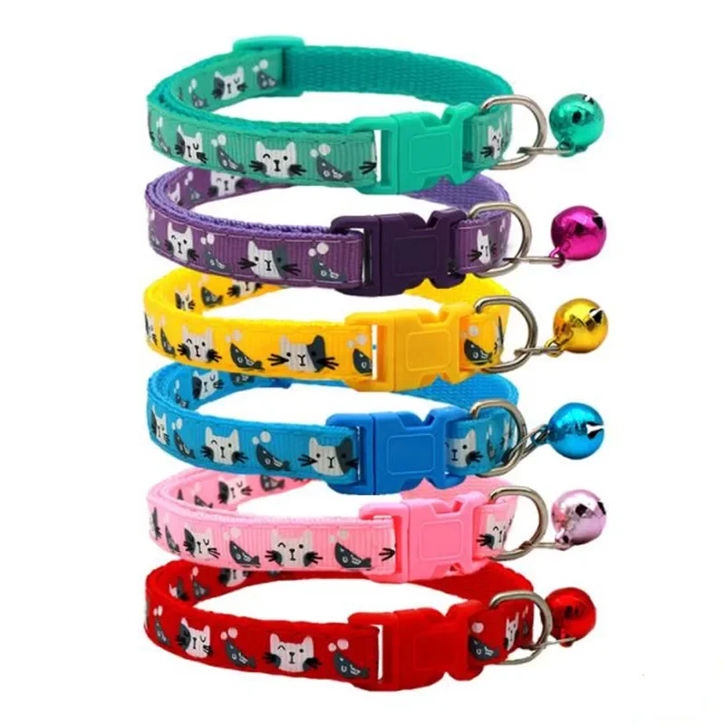 

Pet Accessories Dog Cat Collar Bell Colorful Cats Pattern Adjustable Collars Puppy Kitten DIY Small Animal
