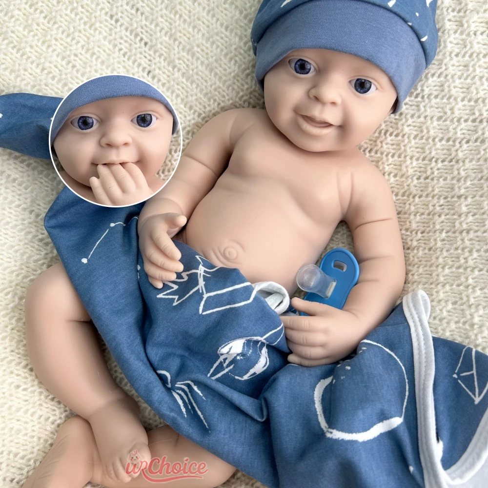 Detalhes realistas Boneca pesada impermeável de toque suave de bebê renascido de silicone em branco de 45cm para produções de artista e cinema