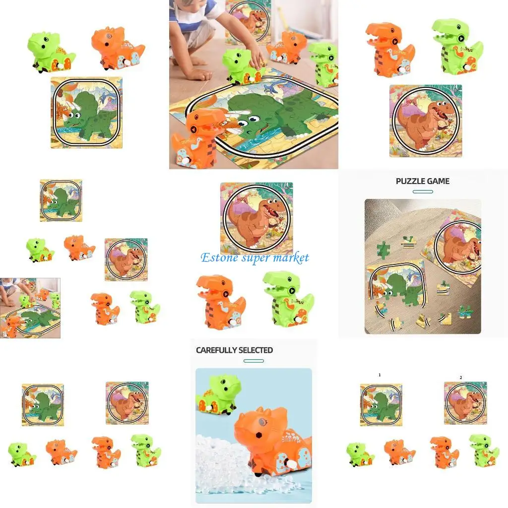 

090B Preschool Cartoon Dinosaur Puzzle Windup Toy Clockwork Toy Lovely Car