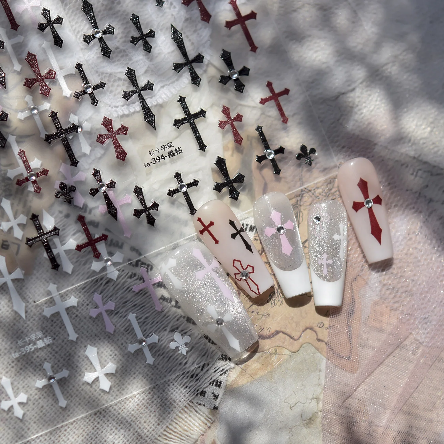 Adesivi per decorazioni per unghie di Halloween Adesivi per nail art con piccola croce di diamanti di cristallo 5D Decalcomanie per accessori per manicure autoadesive fai-da-te