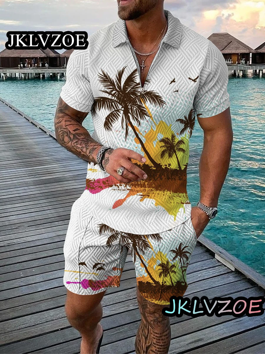 Men\'s Tracksuit Polo Sets Fashion Summer Beach Style Shorts Casual Suit 2 Piece Sets 3D Print Social Shirt Luxury Male Clothing