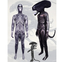 2025 New Halloween Adult Alien Xenomorph 3D Print Bodysuit Costumes Scary Suit Kids Alien Romulus Cosplay Jumpsuit Mask Ten ★ ★