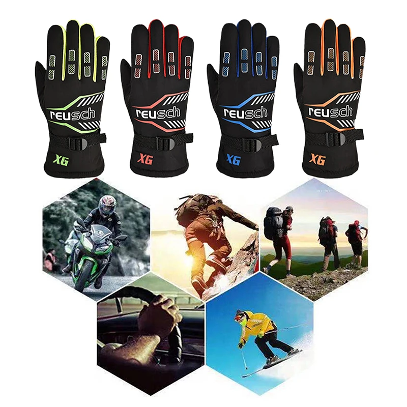 1 Pair Men's Winter Motorcycle Riding Plus Velvet Thick Windproof Warm Anti Slip Cotton Gloves Ski Cycling Gloves