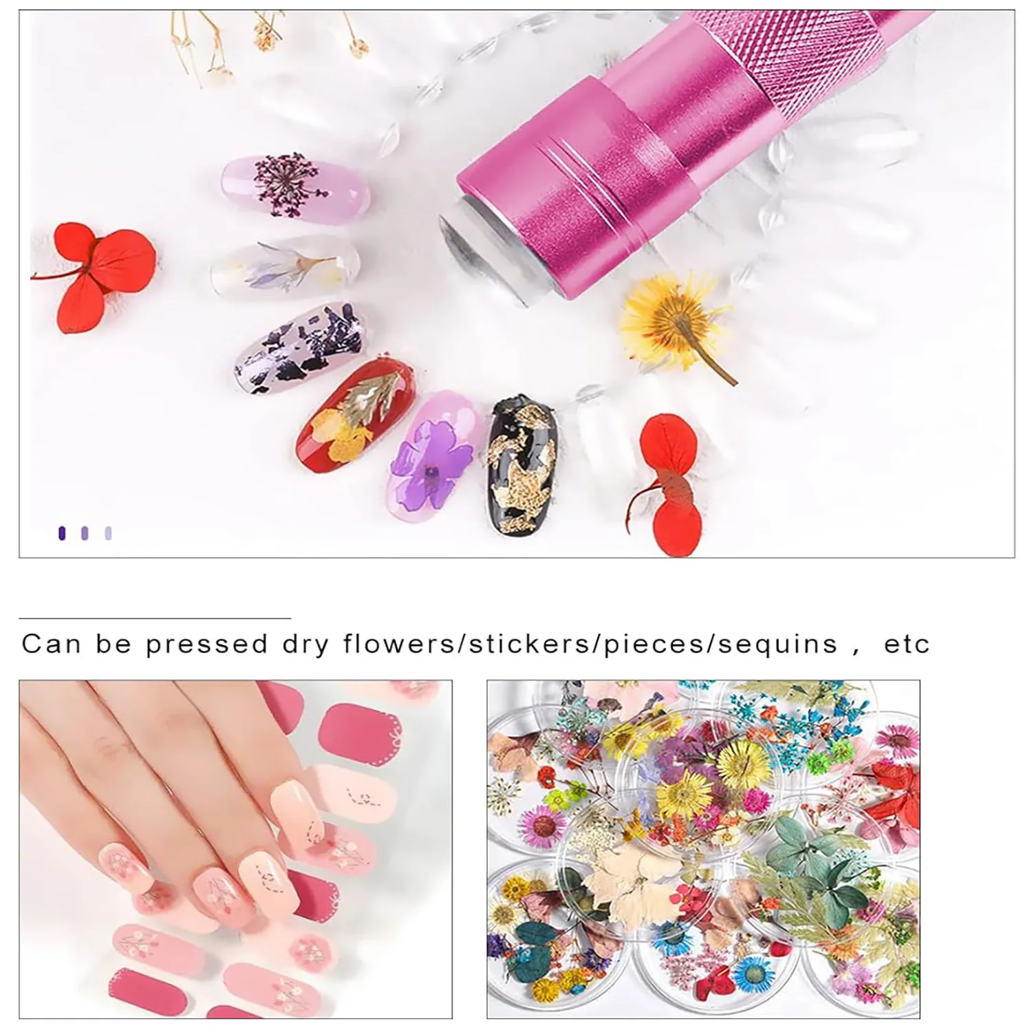 المحمولة سيليكون الصحافة مسمار الفن ختم مع مصباح العلاج بالضوء الصغير الأشعة فوق البنفسجية LED مجفف الأظافر، مسمار الفن الجاف زهرة الترتر أداة #2