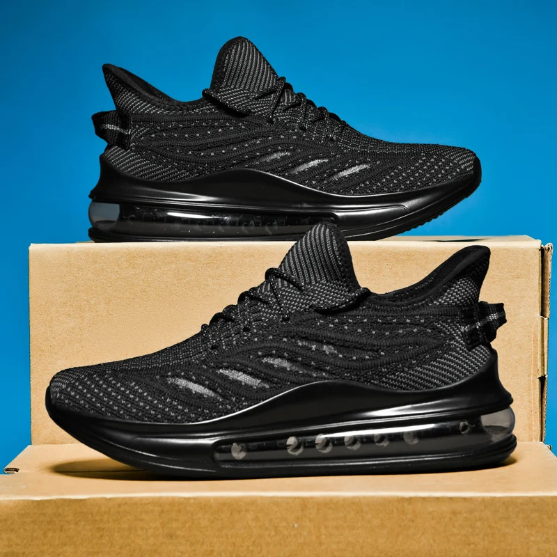 أحذية رياضية وترفيهية، أحذية رجالية، أحذية ماراثون كبيرة الحجم مبطنة بالهواء، مطاط منسوج لجميع المواسم، مقاومة للاهتراء، مضادة