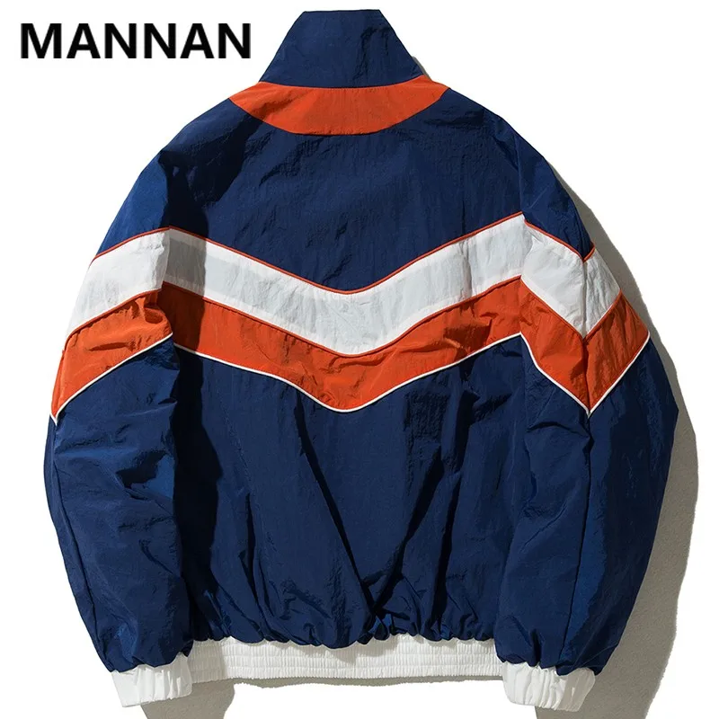 MANNAN-Veste coupe-vent patchwork avec fermeture éclair, streetwear hip hop vintage, chemises de documents multicolores, survêtement décontracté,