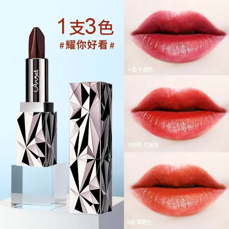 3 Color in 1 Diamond Matte Lasting Lipstick Luxury Texture Waterproof Velvet Gloss Cosmetic Moisturizing High Saturation Makeup