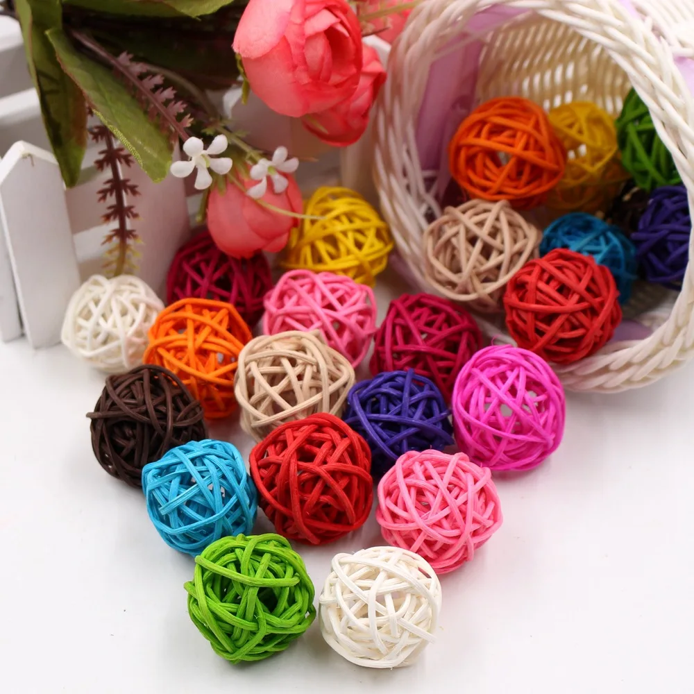 Mixed Color Home Garden Decor caneBall,Aromatherapy Volatile Accessories Ball with Wood Rattan,Decorative Hanging Ornament Ball
