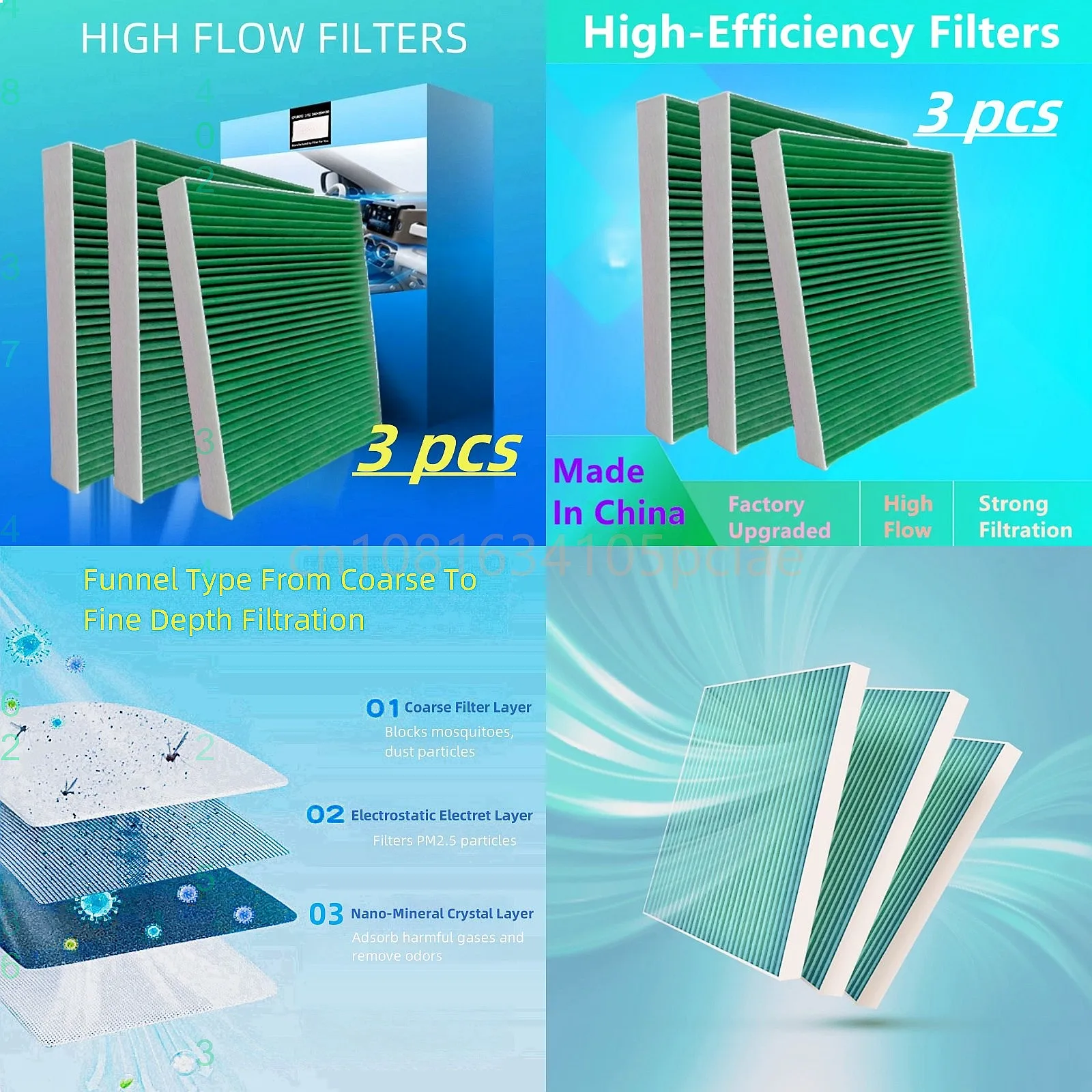3 Pcs Air Conditioner Filter For Saic Maxus T60 T90 Cabin High Flow Auto Parts
