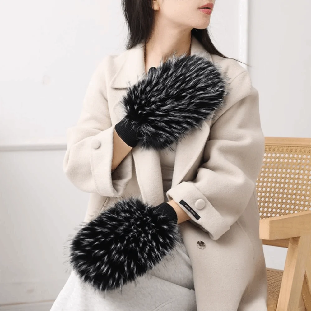 New Solid Color Mitten Gloves Thicken Warm Fur Gloves Imitation Rabbit Fur Windproof Full Fingers Gloves Winter Autumn
