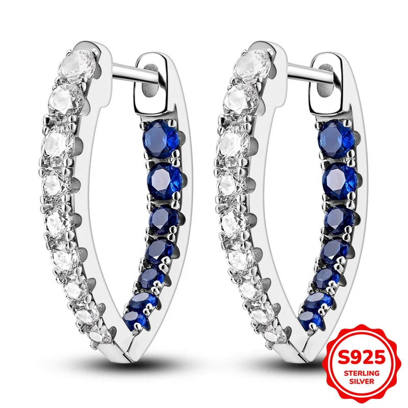 

100% 925 Sterling Silver Earrings Women Shining Long V-shaped Hoop Earring For Anniversary Wedding Jewelry Gifts