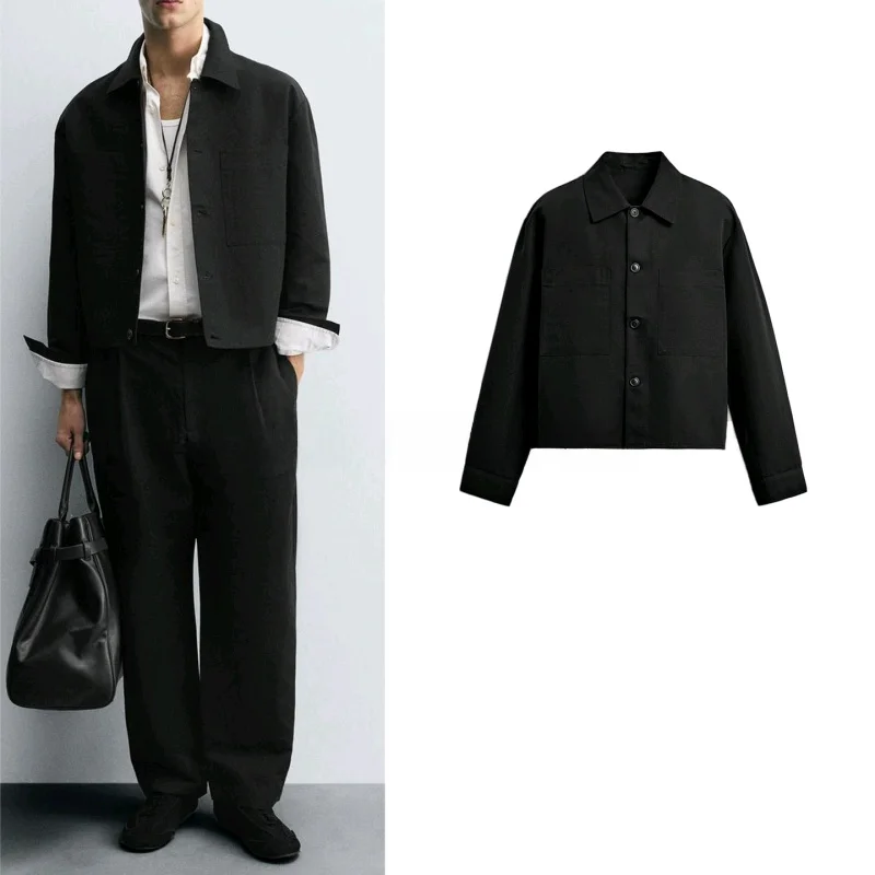 

Loose Casual Men's Long Sve irt Jaet Autumn New Sle Multi-ket Busin Casual Faion Polyester Fiber Coat