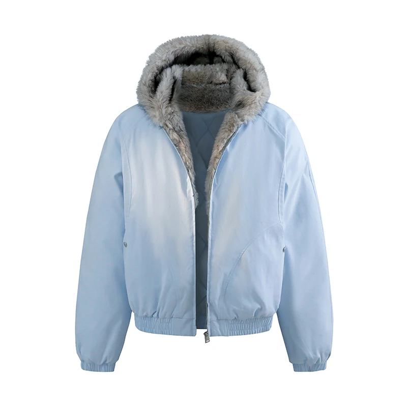 

Men's and Women's Oversized Faux Fur Collar Hooded Bomber Jacket, Trendy Solid Color Winter Coat with Plush Lining, Windproof and Warm Outerwear with Practical Pockets and Zipper Design, Available in Multiple Colors, Perfect for Street Style, Daily Wear, 