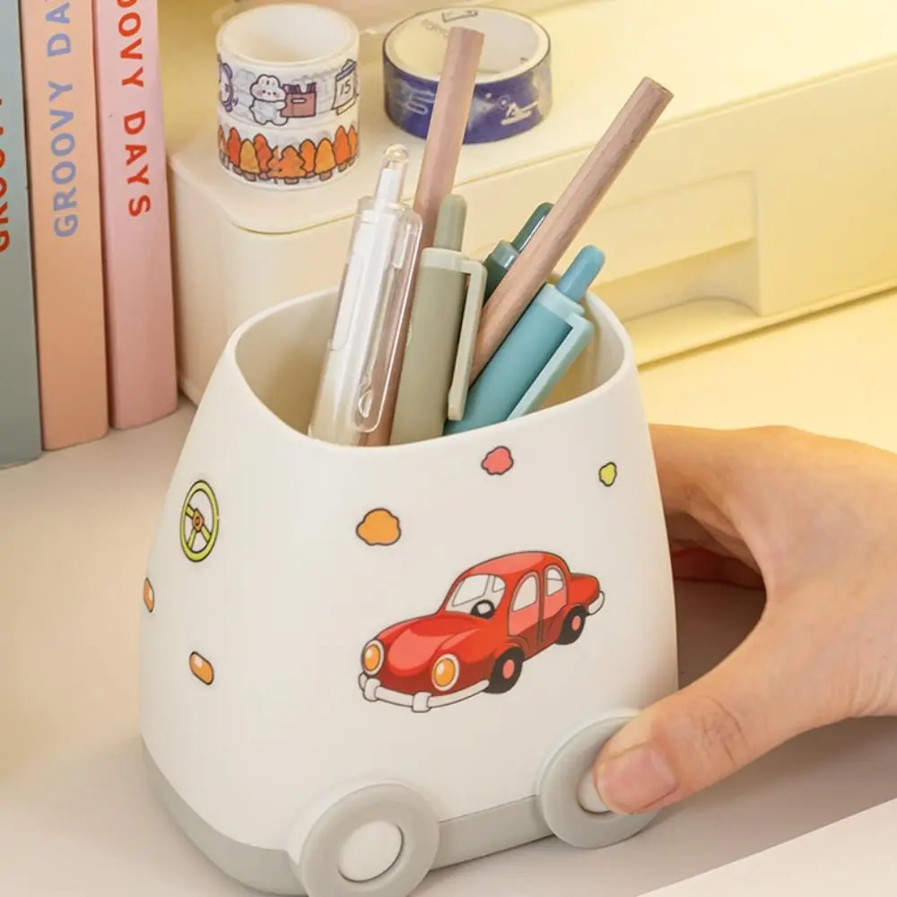 Schattige Grote Capaciteit Pennenhouder Cartoon Diy Potlooddoos Multifunctionele Pp Auto-Vormige Desktop Opbergdoos